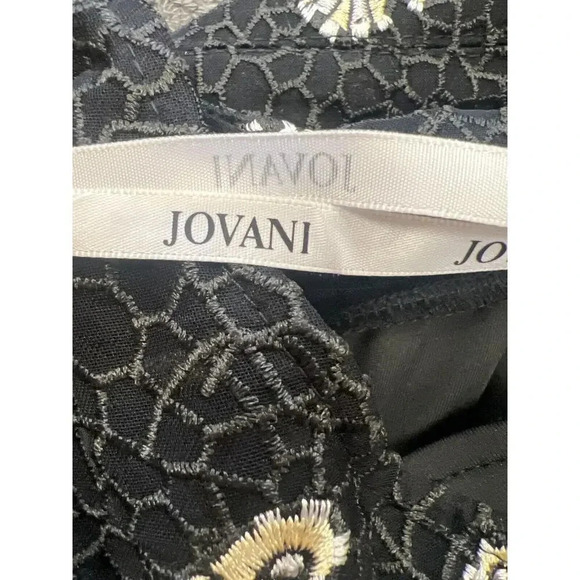 NWT $590 Jovani Womens Black Floral Round Neck Bell Sleeve Mini Dress Si… - Picture 8 of 13